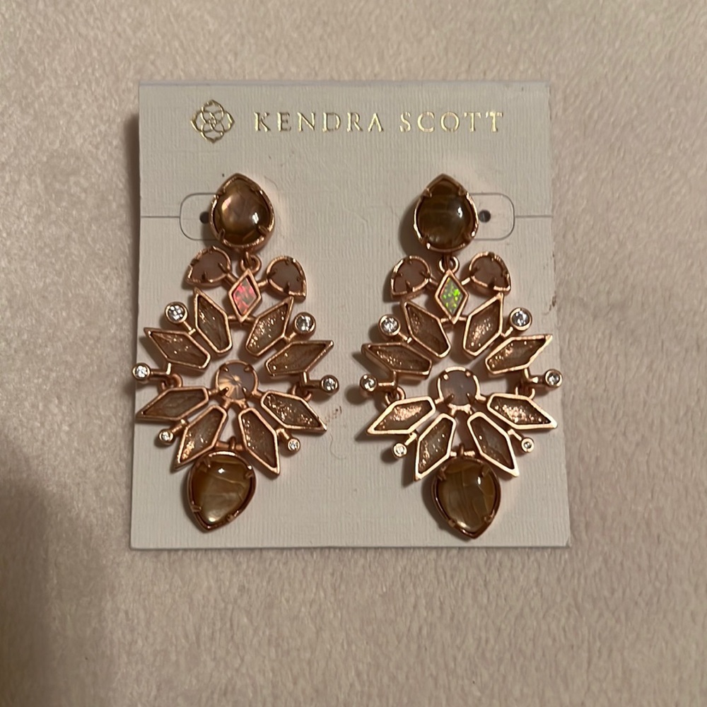 Kendra Scott Rose Gold Dusted Glass, Opal, & Brown Mother of Pearl Mix Earrings